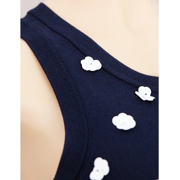 Michael Kors Navy Blue White Sequins Floral Rosette Embellished Knit Midi Dress - Picture 6 of 16